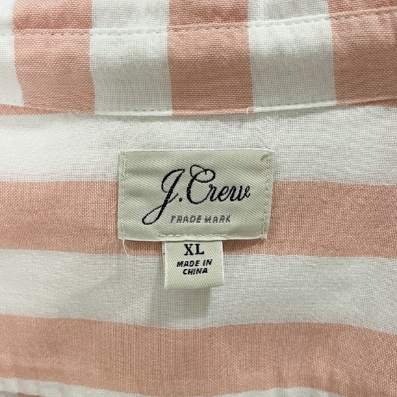 J Crew Peach White Stripe V Neck Button Down 1/2 Sleeve Blouse XL Cotton Collar - Picture 8 of 9